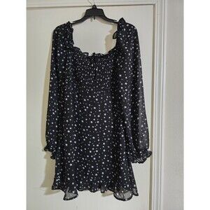 Altar'd State Womens Large Starry Mini Dress Sheer Sleeves Rouched Top Ruffle